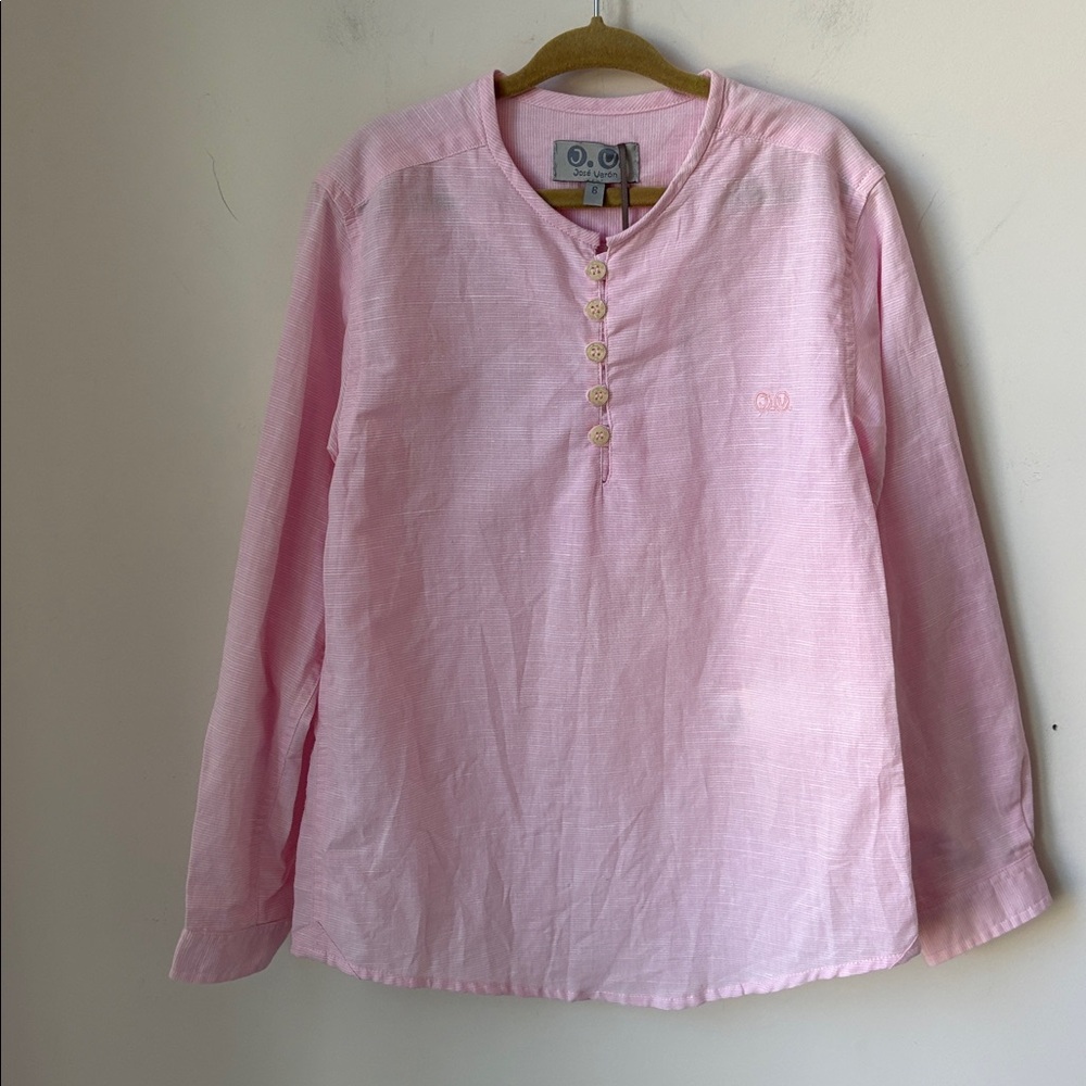 NWT Jose Varon Kids Cotton Linen Blend Tunic Top in Pink Roll Tab Sleeves Size 6